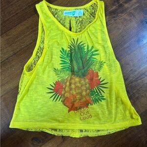 Selena Gomez Yellow Pineapple Lace Tank Top